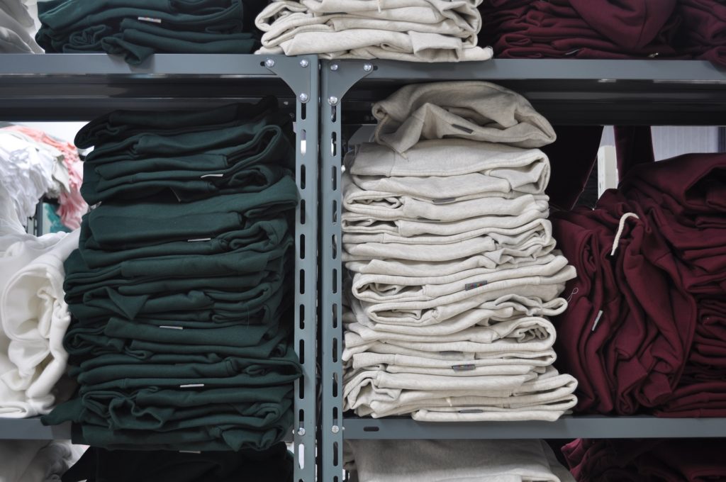 Clothes on shelves